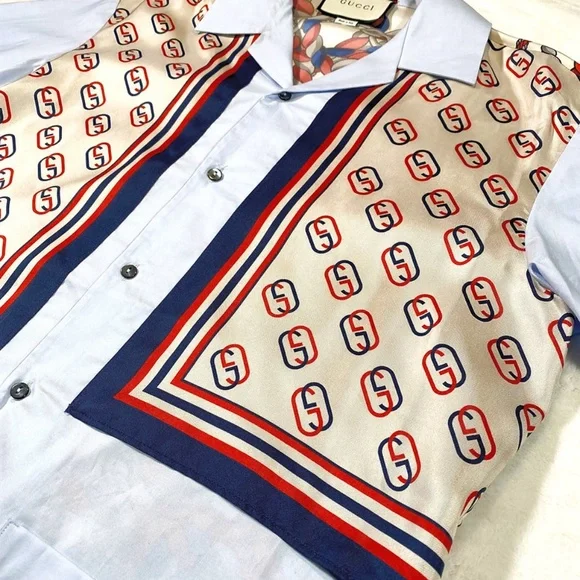 GUCCI PATCH POCKET BOWLING SHIRT LIGHT BLUE - Picture 8 of 16